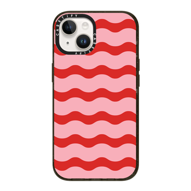 The House That Lars Built x CASETiFY iPhone 14 ケース ブラック インパクトケース Red And Pink Wavy Stripe