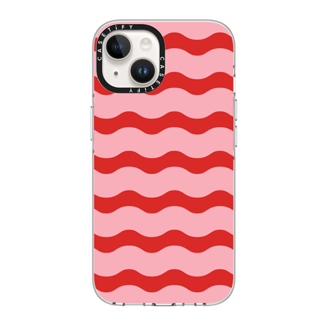 The House That Lars Built x CASETiFY iPhone 14 ケース クリア クリア ケース MagSafe対応 Red And Pink Wavy Stripe