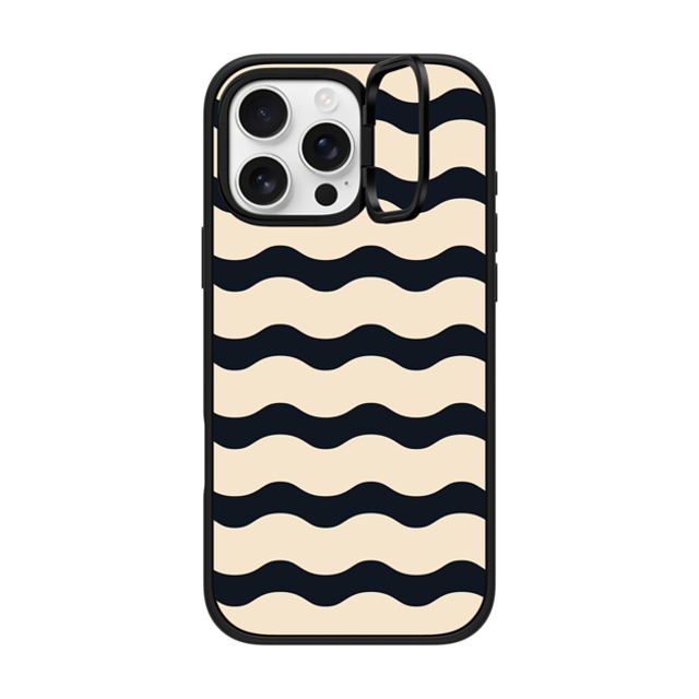 The House That Lars Built x CASETiFY iPhone 16 Pro Max ケース マットブラック インパクトリングスタンドケース MagSafe対応 Black And White Wavy Stripe