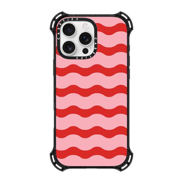 The House That Lars Built x CASETiFY iPhone 16 Pro Max ケース ブラック バウンスケース Red And Pink Wavy Stripe