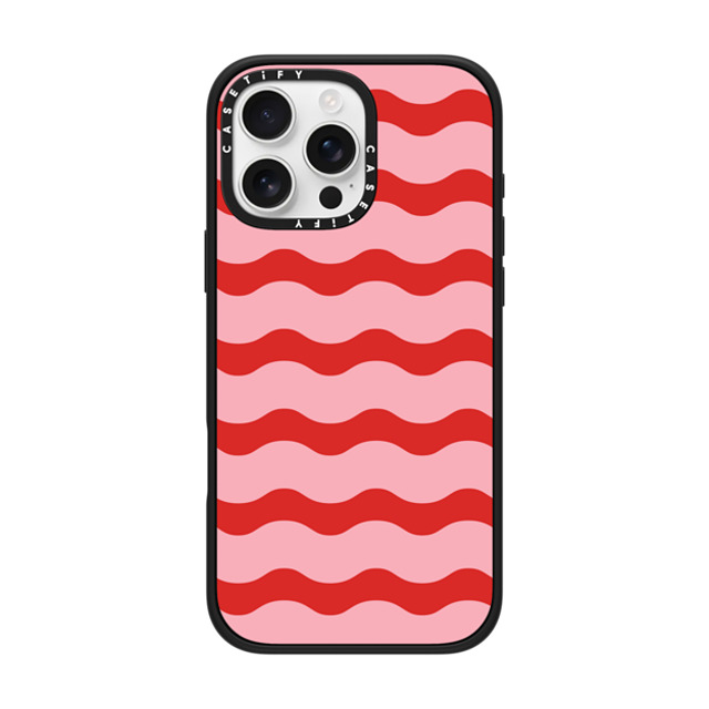 The House That Lars Built x CASETiFY iPhone 16 Pro Max ケース マットブラック インパクトケース MagSafe対応 Red And Pink Wavy Stripe