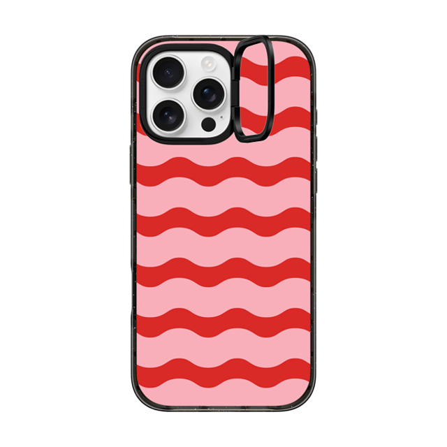 The House That Lars Built x CASETiFY iPhone 16 Pro Max ケース ブラック インパクトリングスタンドケース MagSafe対応 Red And Pink Wavy Stripe