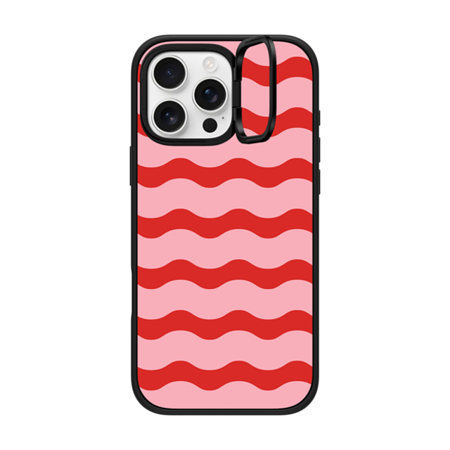 The House That Lars Built x CASETiFY iPhone 16 Pro Max ケース マットブラック インパクトリングスタンドケース MagSafe対応 Red And Pink Wavy Stripe