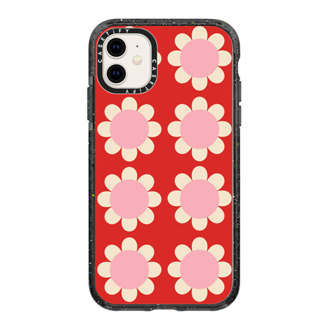 The House That Lars Built x CASETiFY iPhone 11 ケース ブラック インパクトケース Retro Floral Red and Pink