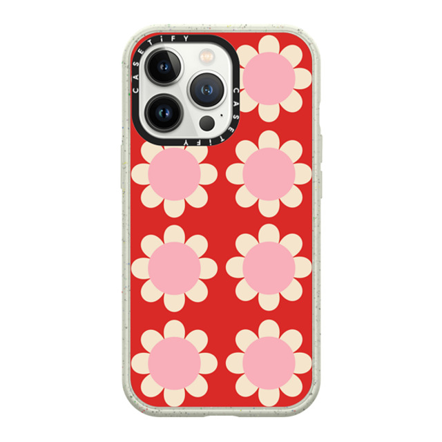 The House That Lars Built x CASETiFY iPhone 13 Pro ケース Matte Coral White インパクトケース Retro Floral Red and Pink