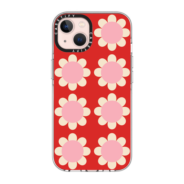 The House That Lars Built x CASETiFY iPhone 13 ケース クリア クリア ケース MagSafe対応 Retro Floral Red and Pink