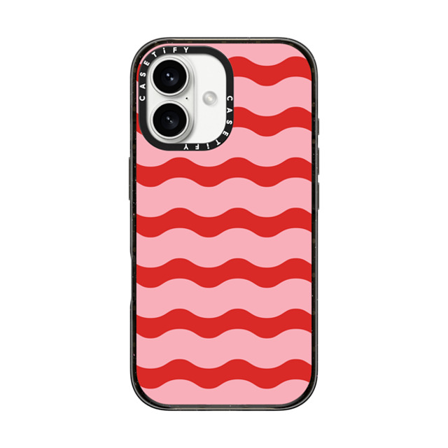 The House That Lars Built x CASETiFY iPhone 16 ケース ブラック インパクトケース Red And Pink Wavy Stripe