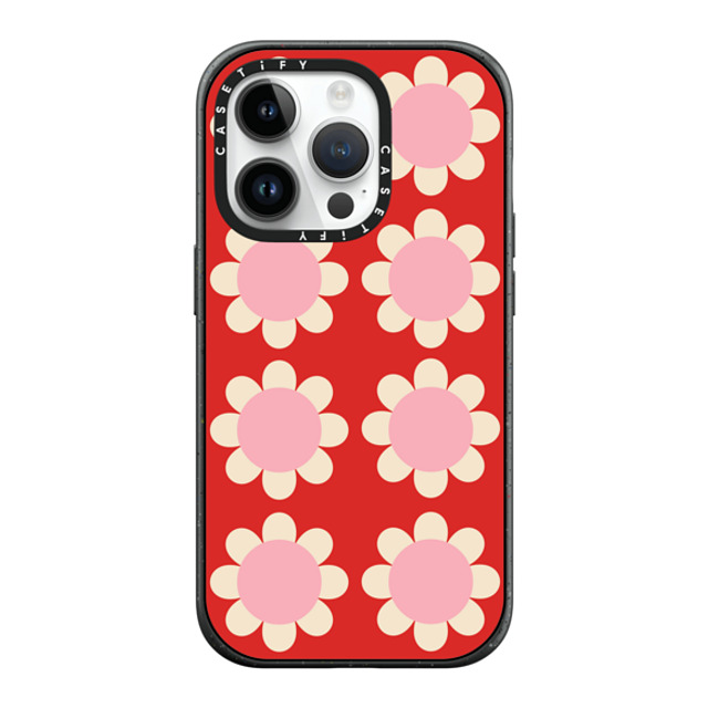 The House That Lars Built x CASETiFY iPhone 14 Pro ケース マットブラック インパクトケース MagSafe対応 Retro Floral Red and Pink