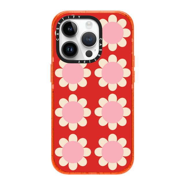 The House That Lars Built x CASETiFY iPhone 14 Pro ケース オレンジ インパクトケース Retro Floral Red and Pink