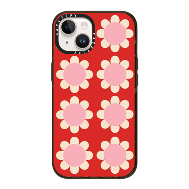 The House That Lars Built x CASETiFY iPhone 14 ケース ブラック インパクトケース Retro Floral Red and Pink