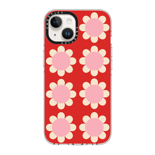 The House That Lars Built x CASETiFY iPhone 14 ケース クリア クリア ケース MagSafe対応 Retro Floral Red and Pink