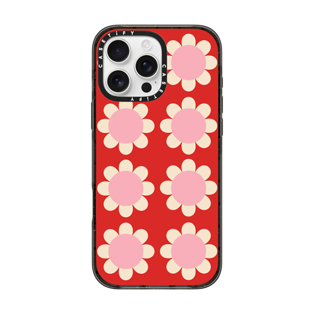 The House That Lars Built x CASETiFY iPhone 16 Pro Max ケース ブラック インパクトケース MagSafe対応 Retro Floral Red and Pink