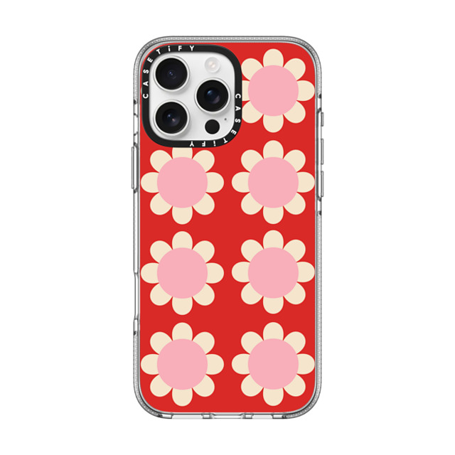 The House That Lars Built x CASETiFY iPhone 16 Pro Max ケース クリア クリア ケース MagSafe対応 Retro Floral Red and Pink