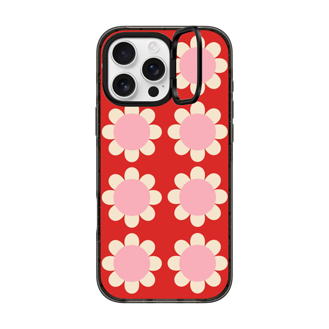 The House That Lars Built x CASETiFY iPhone 16 Pro Max ケース ブラック インパクトリングスタンドケース MagSafe対応 Retro Floral Red and Pink