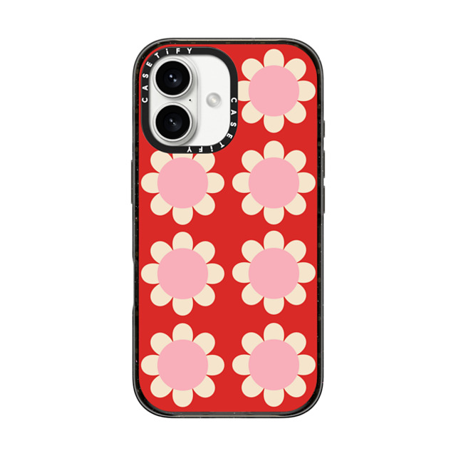 The House That Lars Built x CASETiFY iPhone 16 ケース ブラック インパクトケース MagSafe対応 Retro Floral Red and Pink