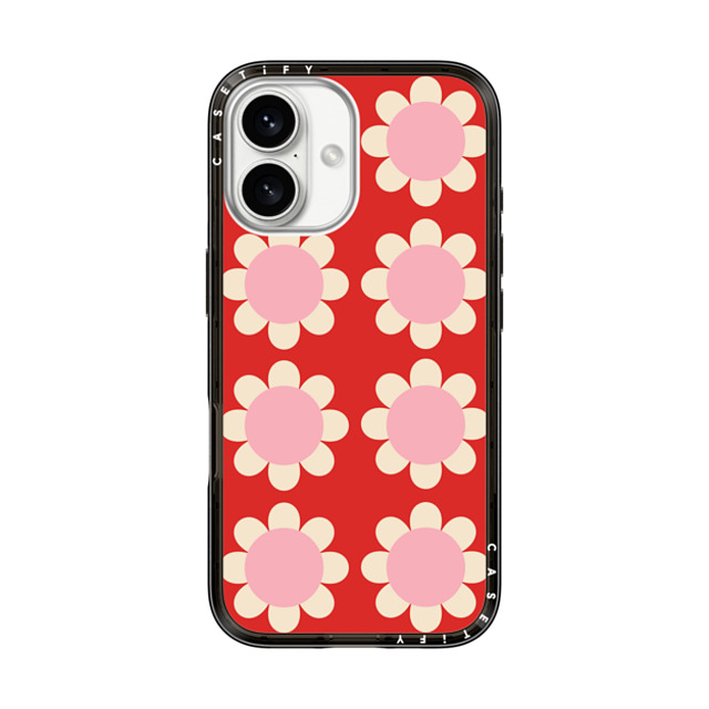 The House That Lars Built x CASETiFY iPhone 16 Case Black インパクトライトケース Retro Floral Red and Pink The House That Lars Built x CASETiFY iPhone 16 Case Black インパクトライトケース Retro Floral Red and Pink