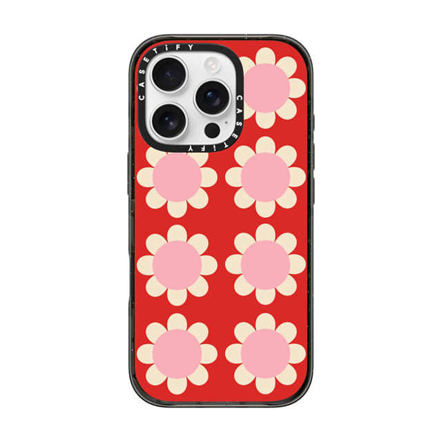 The House That Lars Built x CASETiFY iPhone 16 Pro ケース ブラック インパクトケース MagSafe対応 Retro Floral Red and Pink