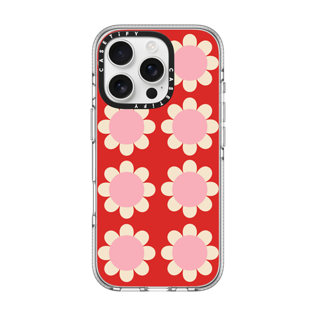 The House That Lars Built x CASETiFY iPhone 16 Pro ケース クリア クリア ケース MagSafe対応 Retro Floral Red and Pink