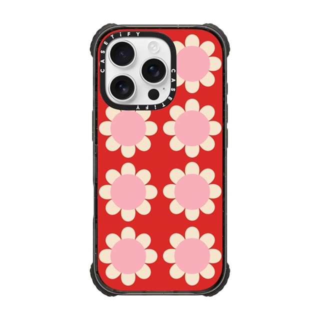 The House That Lars Built x CASETiFY iPhone 16 Pro Case Black ウルトラ インパクトケース MagSafe 対応 Retro Floral Red and Pink The House That Lars Built x CASETiFY iPhone 16 Pro Case Black ウルトラ インパクトケース MagSafe 対応 Retro Floral Red and Pink