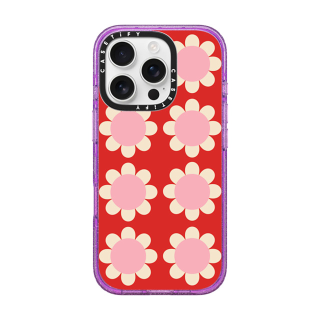 The House That Lars Built x CASETiFY iPhone 16 Pro Case Glitter Purple Impact Case MagSafe Compatible Retro Floral Red and Pink The House That Lars Built x CASETiFY iPhone 16 Pro Case Glitter Purple Impact Case MagSafe Compatible Retro Floral Red and Pink