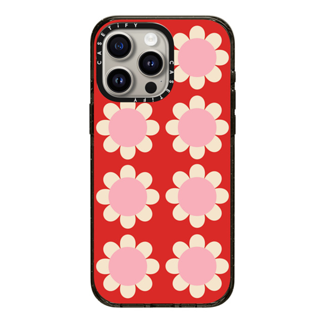 The House That Lars Built x CASETiFY iPhone 15 Pro Max ケース ブラック インパクトケース Retro Floral Red and Pink