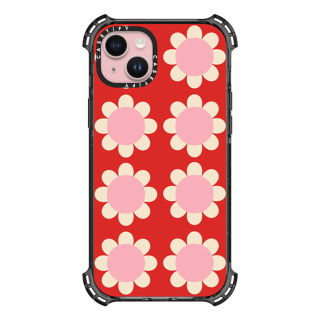 The House That Lars Built x CASETiFY iPhone 15 Plus ケース Floral,Pattern ブラック バウンスケース Retro Floral Red and Pink Back to School The House That Lars Built x CASETiFY iPhone 15 Plus ケース Floral,Pattern ブラック バウンスケース Retro Floral Red and Pink Back to School