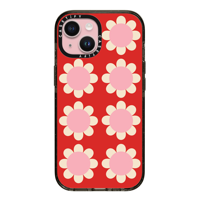 The House That Lars Built x CASETiFY iPhone 15 ケース ブラック インパクトケース Retro Floral Red and Pink