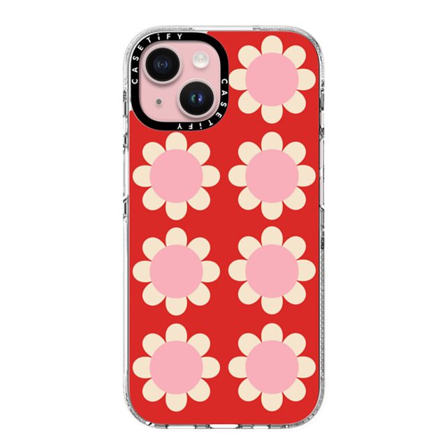 The House That Lars Built x CASETiFY iPhone 15 ケース クリア クリア ケース MagSafe対応 Retro Floral Red and Pink