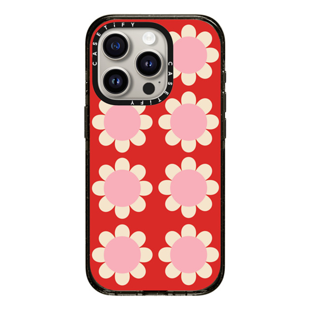 The House That Lars Built x CASETiFY iPhone 15 Pro ケース ブラック インパクトケース MagSafe対応 Retro Floral Red and Pink