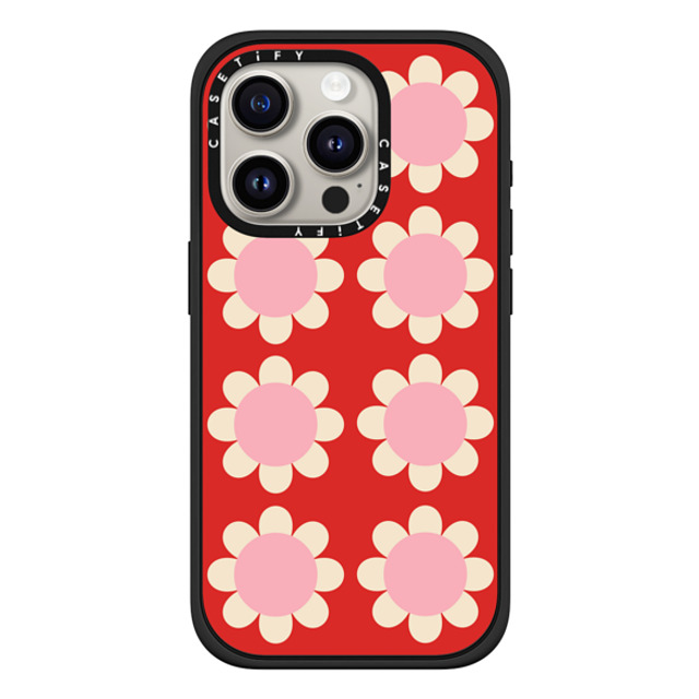 The House That Lars Built x CASETiFY iPhone 15 Pro ケース マットブラック インパクトケース MagSafe対応 Retro Floral Red and Pink