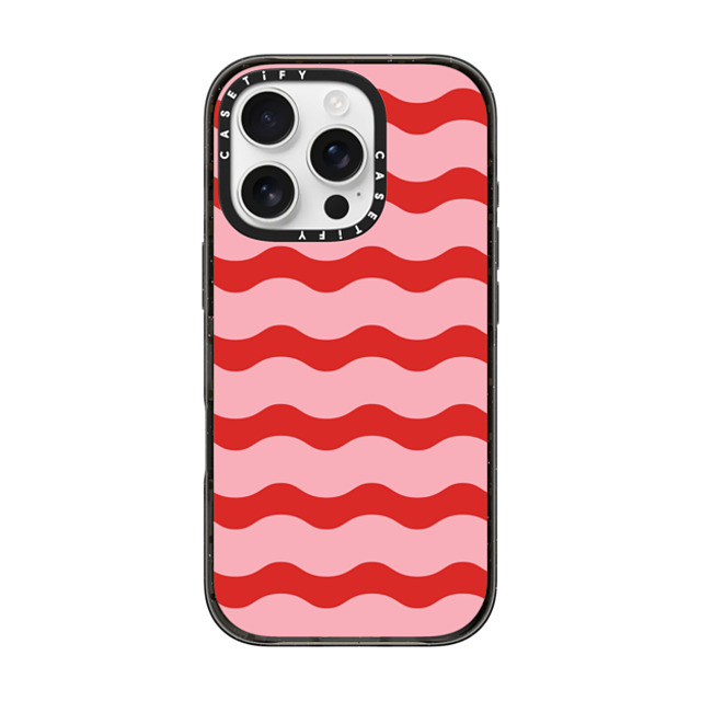 The House That Lars Built x CASETiFY iPhone 16 Pro ケース ブラック インパクトケース MagSafe対応 Red And Pink Wavy Stripe