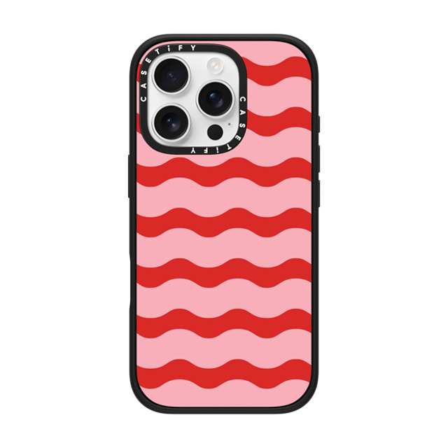 The House That Lars Built x CASETiFY iPhone 16 Pro ケース マットブラック インパクトケース MagSafe対応 Red And Pink Wavy Stripe