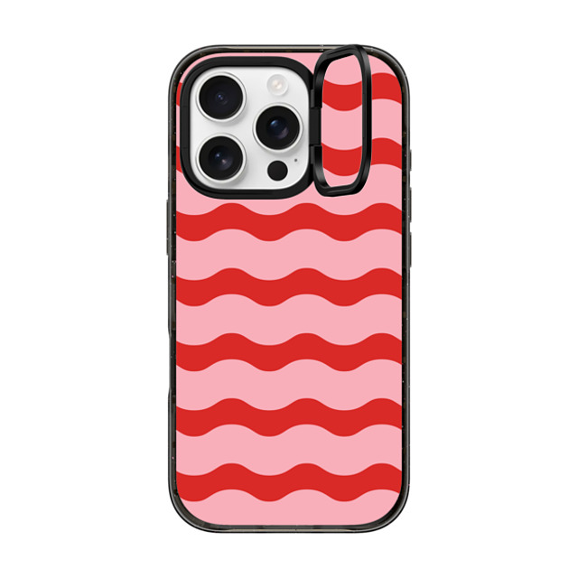 The House That Lars Built x CASETiFY iPhone 16 Pro ケース ブラック インパクトリングスタンドケース MagSafe対応 Red And Pink Wavy Stripe