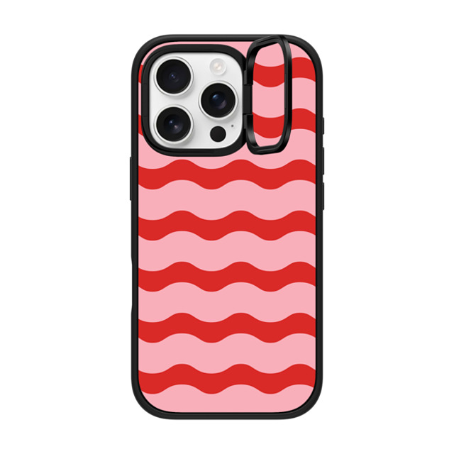 The House That Lars Built x CASETiFY iPhone 16 Pro ケース マットブラック インパクトリングスタンドケース MagSafe対応 Red And Pink Wavy Stripe