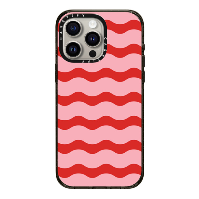 The House That Lars Built x CASETiFY iPhone 15 Pro Max ケース ブラック インパクトケース MagSafe対応 Red And Pink Wavy Stripe