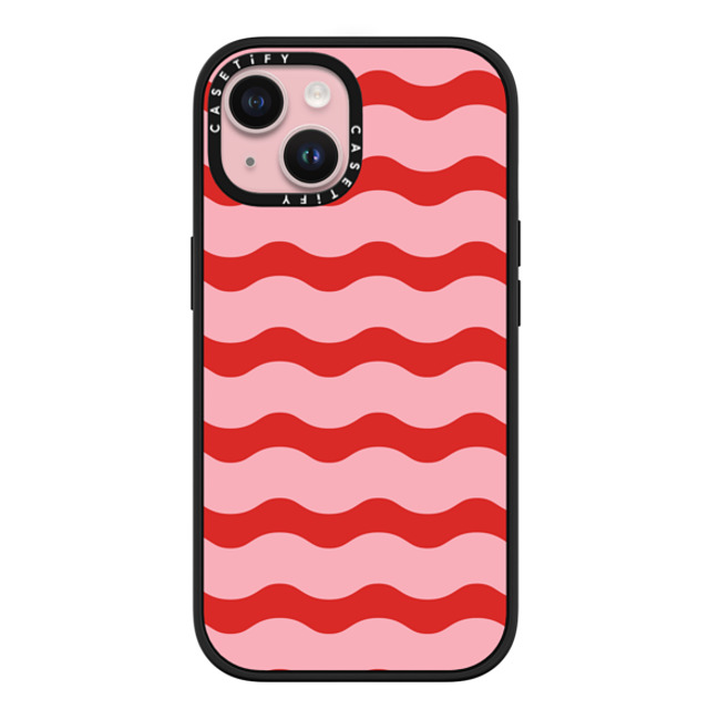 The House That Lars Built x CASETiFY iPhone 15 ケース マットブラック インパクトケース MagSafe対応 Red And Pink Wavy Stripe