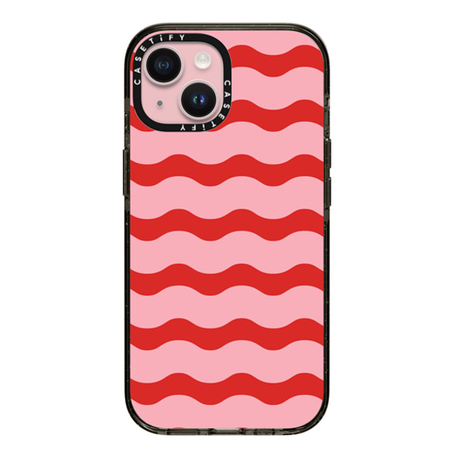 The House That Lars Built x CASETiFY iPhone 15 ケース ブラック インパクトケース Red And Pink Wavy Stripe
