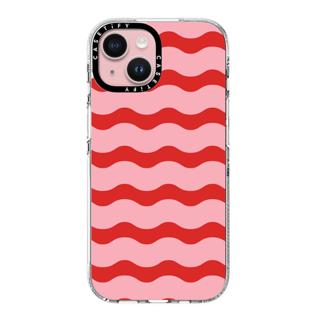 The House That Lars Built x CASETiFY iPhone 15 ケース クリア クリア ケース MagSafe対応 Red And Pink Wavy Stripe