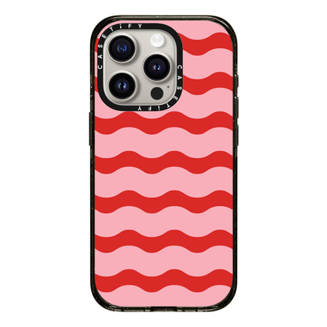 The House That Lars Built x CASETiFY iPhone 15 Pro ケース ブラック インパクトケース MagSafe対応 Red And Pink Wavy Stripe