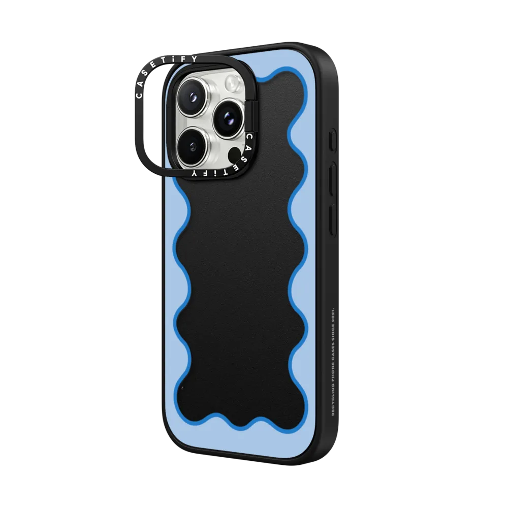 Impact Ring Stand iPhone 16 Pro Max Case MagSafe Compatible - Blue Wavy Border