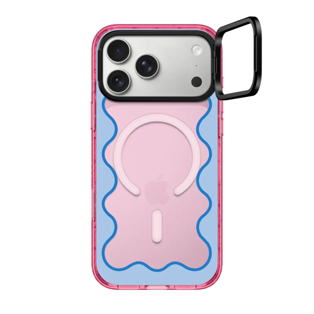 Impact Ring Stand iPhone 17 Pro Max Case MagSafe Compatible - Blue Wavy Border