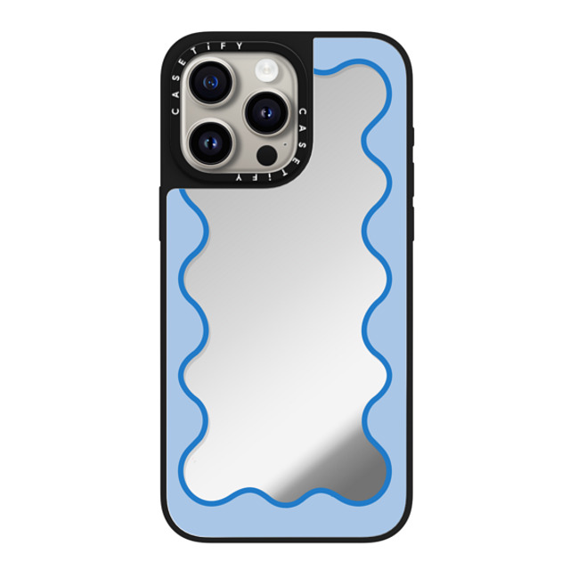 The House That Lars Built x CASETiFY iPhone 15 Pro Max ケース Silver on Black ミラーケース MagSafe対応 Blue Wavy Border