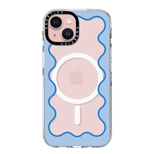 The House That Lars Built x CASETiFY iPhone 15 ケース クリア クリア ケース MagSafe対応 Blue Wavy Border