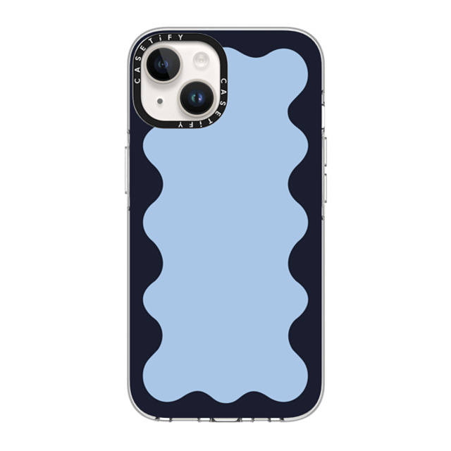 The House That Lars Built x CASETiFY iPhone 14 ケース クリア クリア ケース MagSafe対応 Blue Background Wavy Border