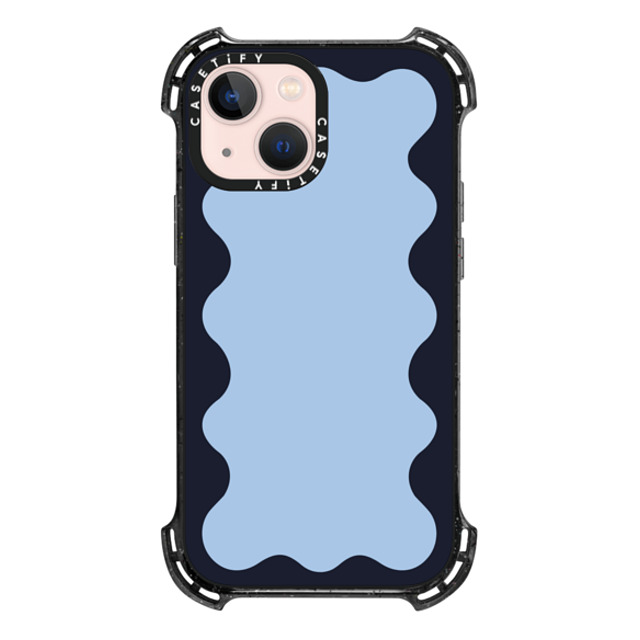 The House That Lars Built x CASETiFY iPhone 13 Mini �P�[�X Preppy,Pattern Triple Black �o�E���X�P�[�X Blue Background Wavy Border