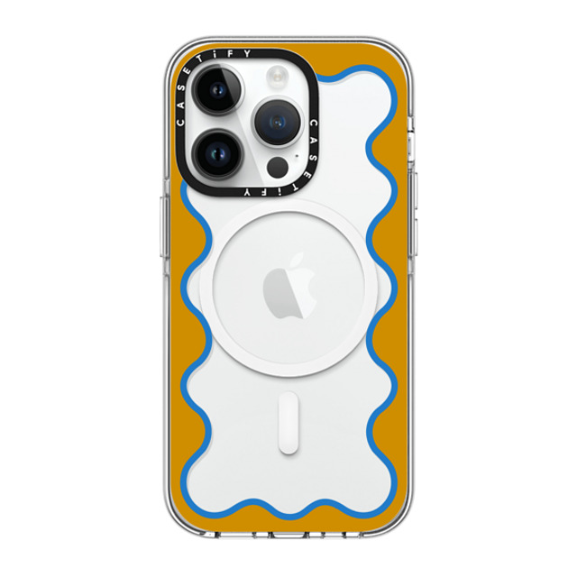 The House That Lars Built x CASETiFY iPhone 14 Pro ケース クリア クリア ケース MagSafe対応 Blue and Yellow Wavy Border