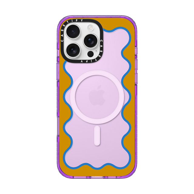 The House That Lars Built x CASETiFY iPhone 16 Pro Max ケース パープル インパクトケース MagSafe対応 Blue and Yellow Wavy Border
