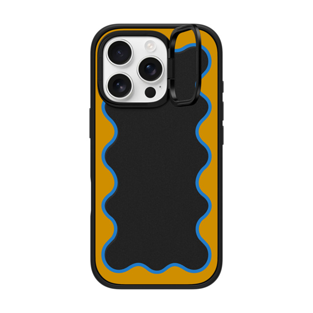 The House That Lars Built x CASETiFY iPhone 16 Pro ケース マットブラック インパクトリングスタンドケース MagSafe対応 Blue and Yellow Wavy Border