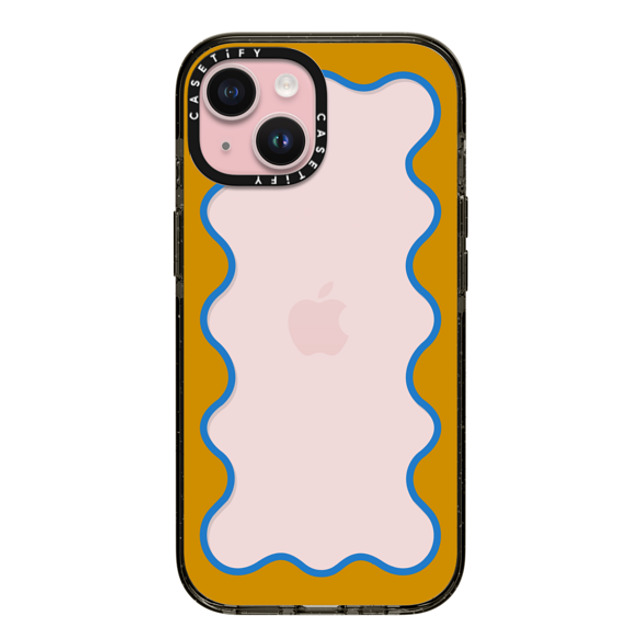 The House That Lars Built x CASETiFY iPhone 15 ケース ブラック インパクトケース Blue and Yellow Wavy Border