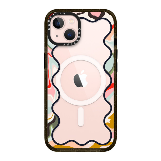 The House That Lars Built x CASETiFY iPhone 13 ケース ブラック インパクトケース MagSafe対応 Wavy Rainbow Marble Border